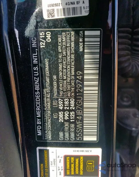 2016 Mercedes-Benz C 300 from USA, damaged, VIN 55SWF4JB7GU129749